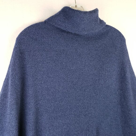 The Cashmere Project Knit Poncho Sweater Mock Neck 100% Cashmere Blue O/S - Picture 7 of 10